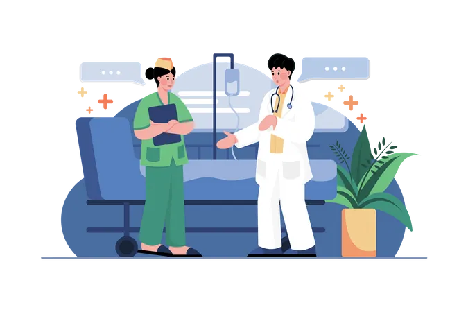 Nurses Discuss With A Doctor Illustration Concept Illustration