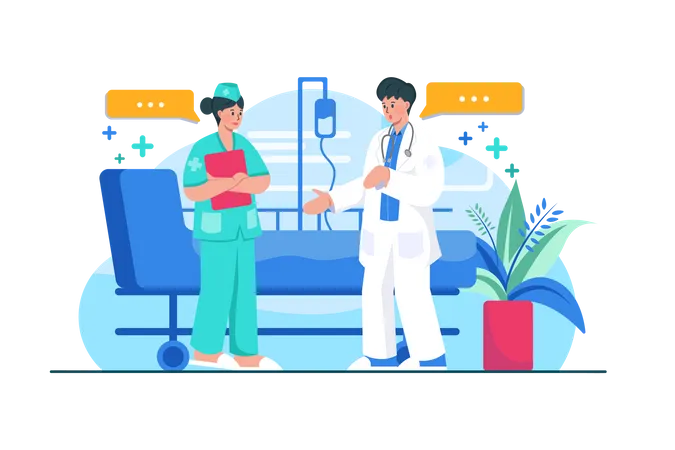 Nurses discuss with a doctor  Illustration