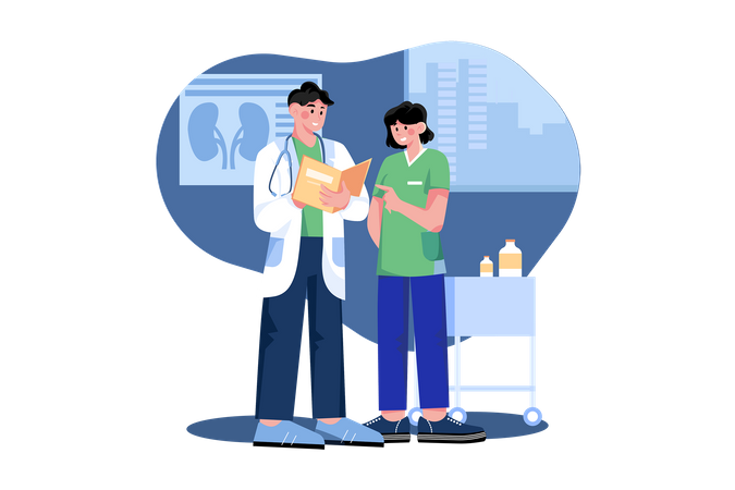 Nurses Discussing With Doctor  Illustration