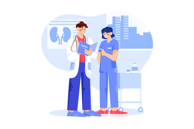 Nurses discussing with doctor  Illustration