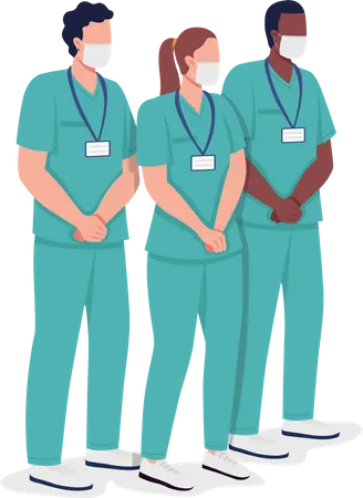 Nursing Group Semi Flat Color Vector Characters Healthcare Givers Figures Full Body People On White Practitioners Isolated Modern Cartoon Style Illustration For Graphic Design And Animation Illustration