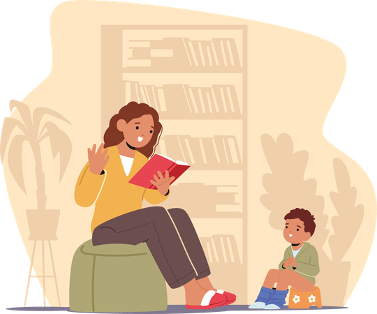 Nurturing Mother with Book In Hand  Illustration