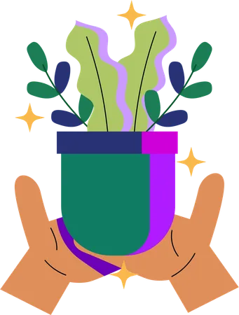 A Pair Of Hands Holding A Potted Plant Emphasizing Personal Responsibility In Nurturing And Supporting The Environment Illustration
