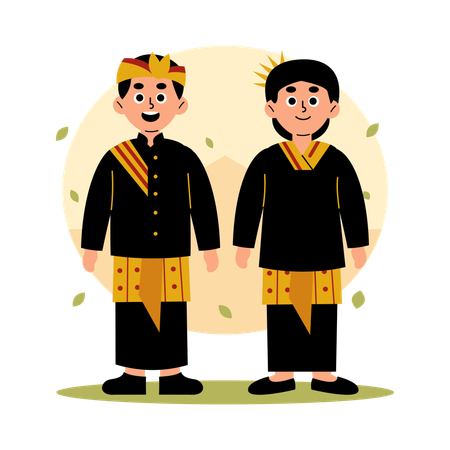 Pareja tradicional de Nusa Tenggara Occidental con vestimenta cultural, Nusa Tenggara Occidental  Ilustración