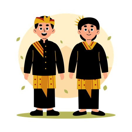 서부 누사 텡가라(West Nusa Tenggara) 문화 의상을 입은 전통 부부, 서부 누사 텡가라(West Nusa Tenggara)  일러스트레이션