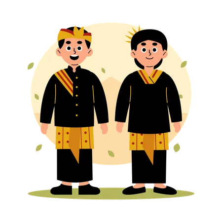 West-Nusa Tenggara Traditionelles Paar in kultureller Kleidung, West-Nusa Tenggara  Illustration