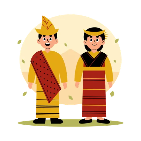 Casal tradicional de East Nusa Tenggara em roupas culturais, East Nusa Tenggara  Ilustração