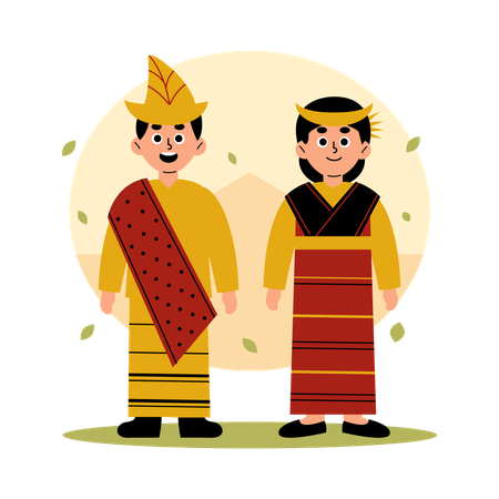 Couple traditionnel de Nusa Tenggara Est en vêtements culturels, Nusa Tenggara Est  Illustration