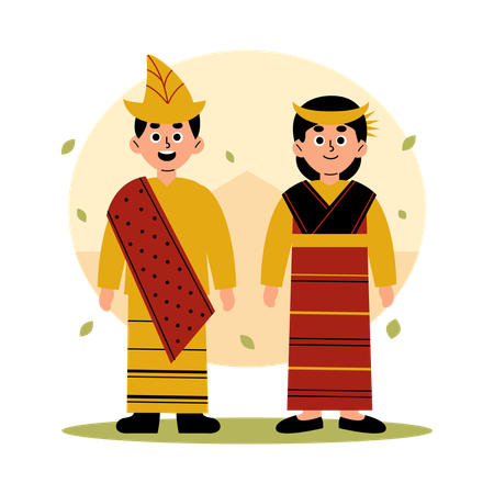 Nusa Tenggara Timur Traditional Couple in Cultural Clothing, East Nusa Tenggara  Illustration