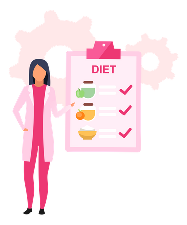 Nutricionista prescrevendo alimentos saudáveis para perder peso  Ilustração