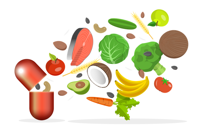 Nutritional Supplement with Vitamins and Dietary Supplements  Illustration