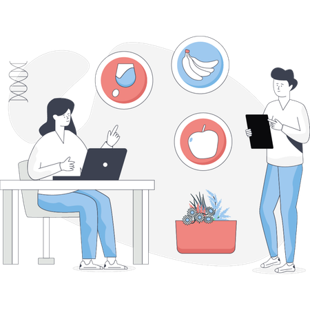 Nutritionist  discuss healthy diet  Illustration