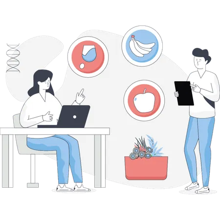 Nutritionist  discuss healthy diet  Illustration