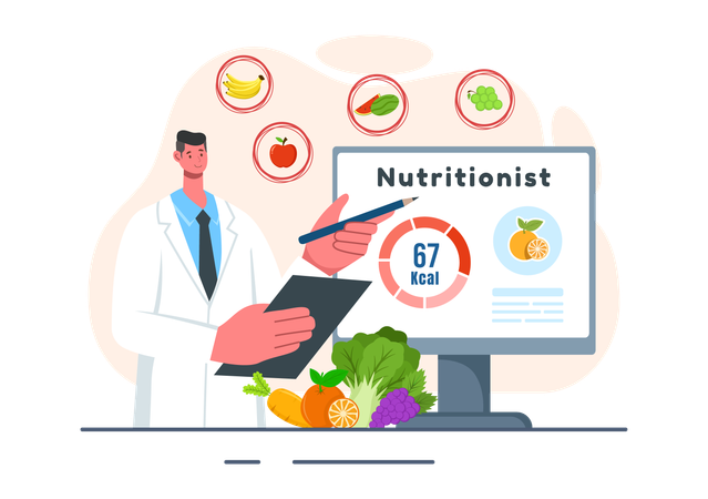 Nutritionist explaining about nutrition food  Illustration