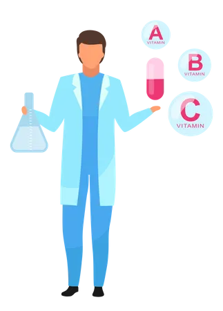Nutritionist explaining synthetic vitamin components Illustration