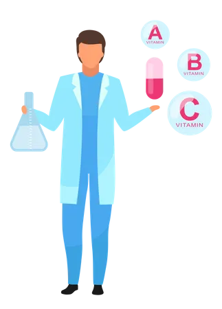 Nutritionniste expliquant les composants de vitamines synthétiques  Illustration