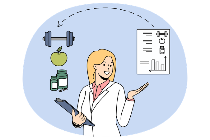 Une nutritionniste recommande une alimentation saine et le sport  Illustration