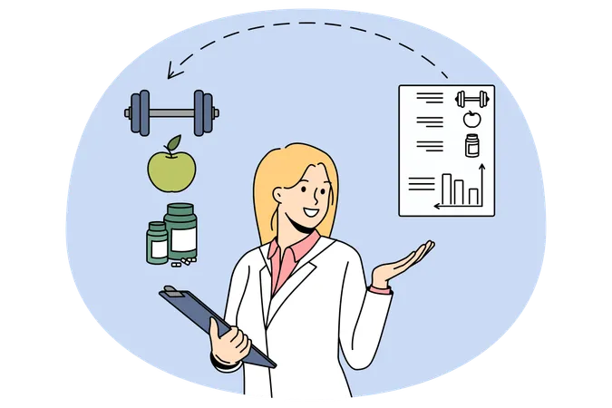 Une nutritionniste recommande une alimentation saine et le sport  Illustration
