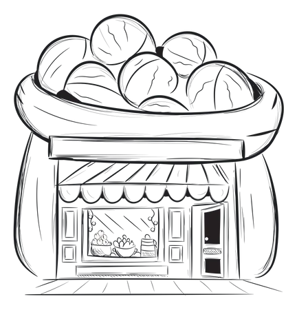 A Scalable Hand Drawn Illustration Of Nuts Shop Illustration