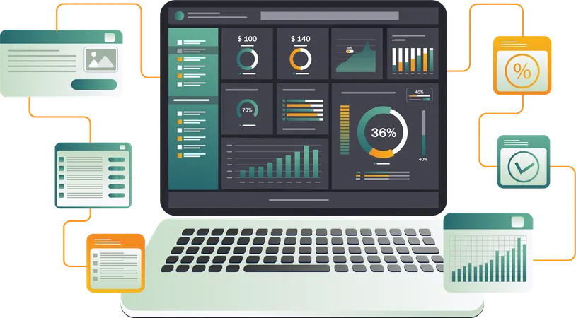 Nutzen Sie Datenanalysen, um Geschäftsstrategien und Entscheidungsprozesse effektiv zu optimieren  Illustration