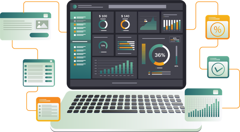 Nutzen Sie Datenanalysen, um Geschäftsstrategien und Entscheidungsprozesse effektiv zu optimieren  Illustration