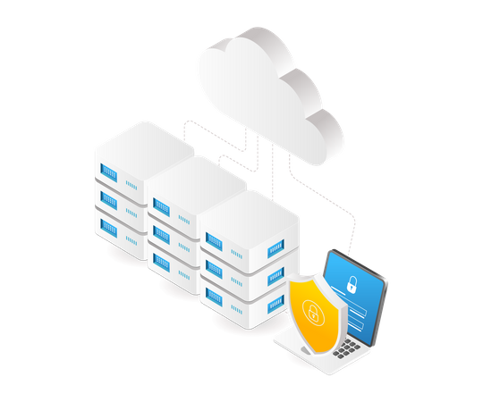 Rede de computadores de segurança de dados do servidor em nuvem  Ilustração