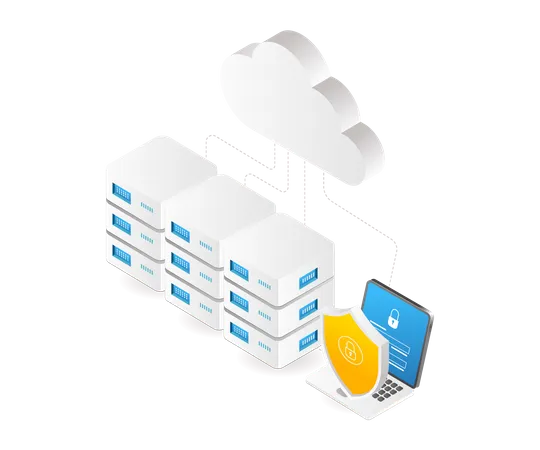 Rede de computadores de segurança de dados do servidor em nuvem  Ilustração