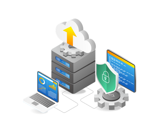 Processo de dados de análise do programa de segurança do servidor em nuvem  Illustration