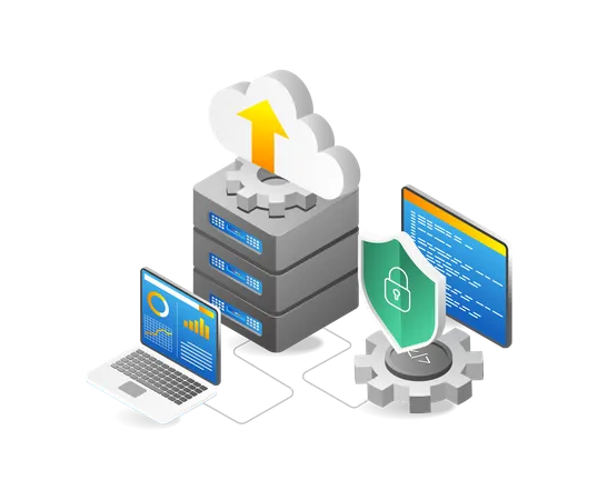 Processo de dados de análise do programa de segurança do servidor em nuvem  Illustration