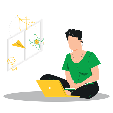 O aluno está aprendendo com o livro on-line  Ilustração