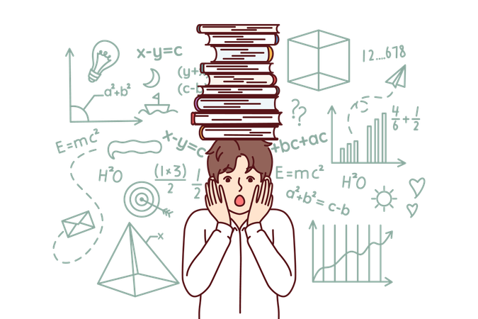 O aluno está se preparando para o exame de matemática  Ilustração