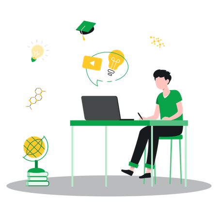 O aluno está se preparando para o exame  Ilustração