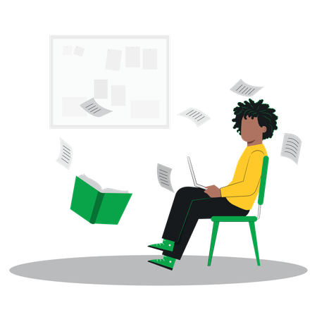 O aluno está se preparando para o exame  Ilustração