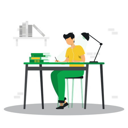 O aluno está se preparando para o exame  Ilustração
