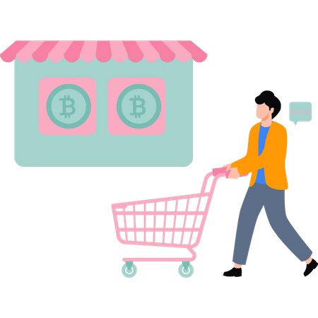 O cara está comprando bitcoins  Ilustração