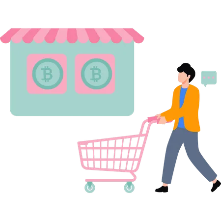 O cara está comprando bitcoins  Ilustração