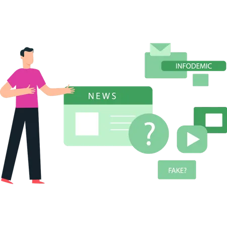 O cara está trabalhando em infodemia de notícias  Ilustração