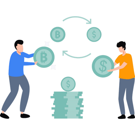 O cara está transferindo bitcoins para dólares  Ilustração