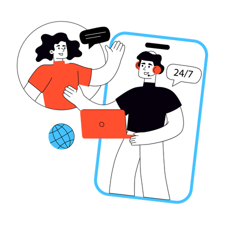 O cliente entra em contato com o Suporte ao Cliente para obter ajuda  Ilustração