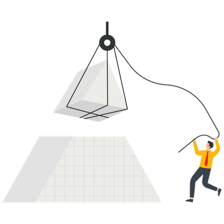O comerciante completa o quebra-cabeça da pirâmide com uma polia fixa  Ilustração