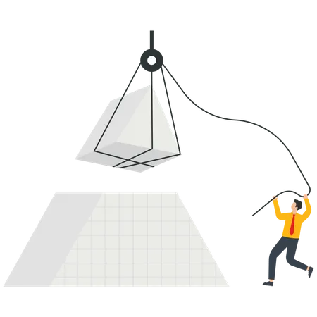 O comerciante completa o quebra-cabeça da pirâmide com uma polia fixa  Ilustração