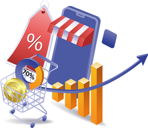 O desenvolvimento do negócio de vendas online  Ilustração