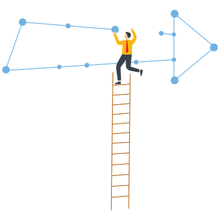 O empresário conecta as estrelas em flechas  Ilustração