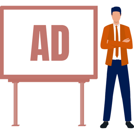 O empresário está parado perto do quadro de anúncios  Ilustração
