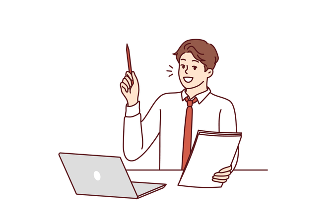 O funcionário está apresentando ideias de negócios  Ilustração