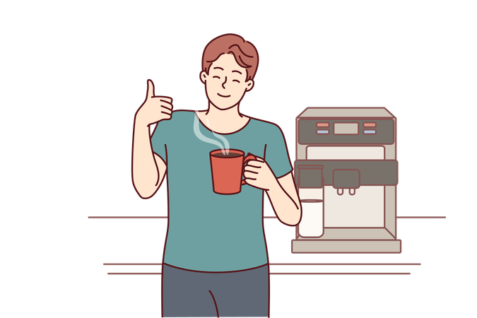 O funcionário está aproveitando sua pausa para o chá  Ilustração
