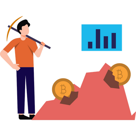 O menino está minerando bitcoins  Ilustração