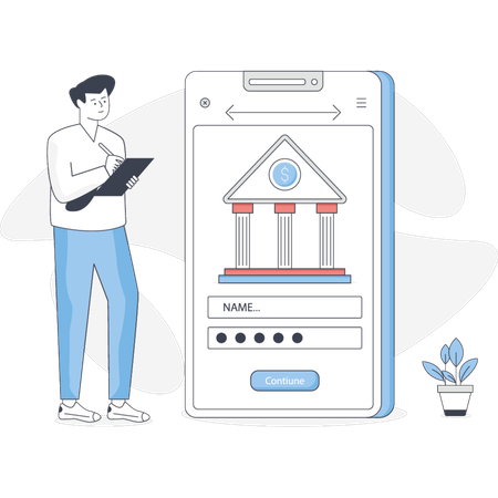 O homem está depositando dinheiro no banco online  Ilustração