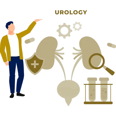 O homem está apresentando pesquisa renal  Ilustração