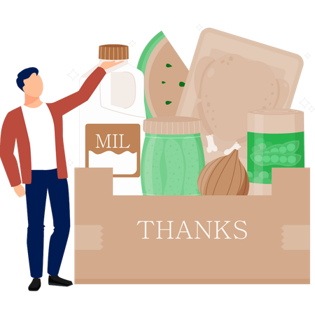 O homem está apresentando um pacote de compras  Ilustração